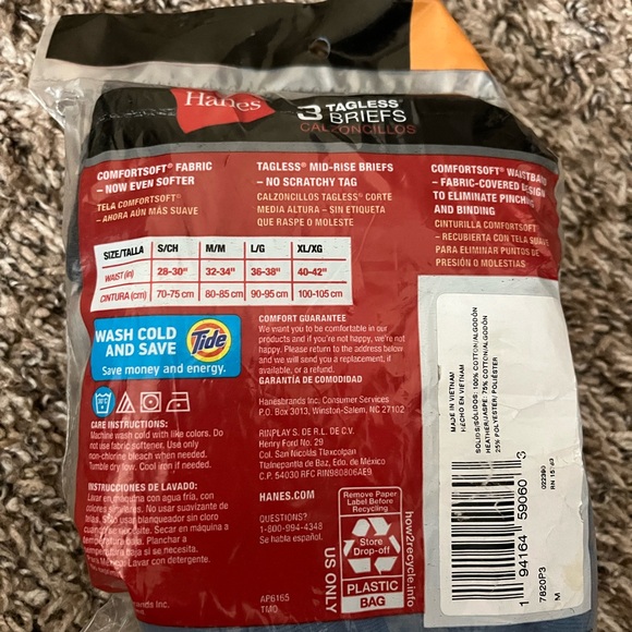 💛 NWT Hanes Men's Tagless Briefs Pack of 3 - Picture 2 of 3